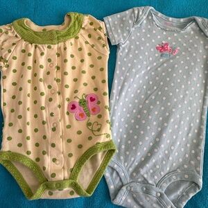Carter’s 2 Green and Blue Polka Dot Babies One Pieces Spring Summer